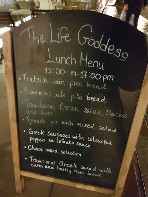 the life goddess menu